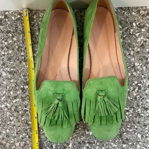 J Crew green tassel loafers